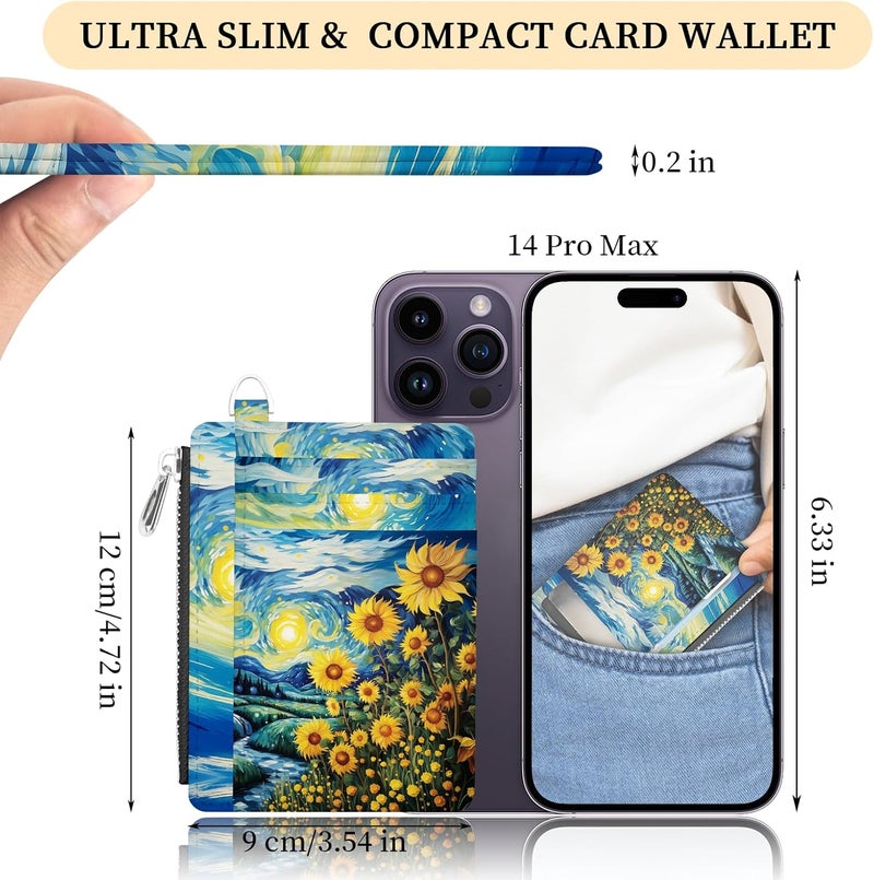 Hancynir Slim Wallet Women Credit Card Holder Sunflowers RFID Small Mini Card Case Front Pocket PU Leather Thin Travel Zipper Coin Cash ID Window Ladies Female Wallet Gifts - Image 2